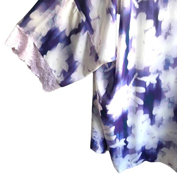 Linea Donatella Purple Floral Robe Size L XL Open Front Kimono Dressing Gown - Picture 11 of 15